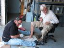 Bob Evans taking measurements for Jean-Michel Cousteau's custom OPS fin blades