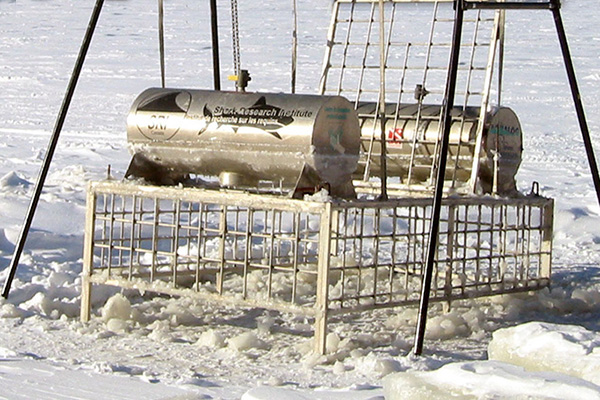 First shark observation cage [Under ice]